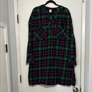 Liz Claiborne Flannel Plaid Pajama Night Shirt Cottagecore Grandmacore Prairie